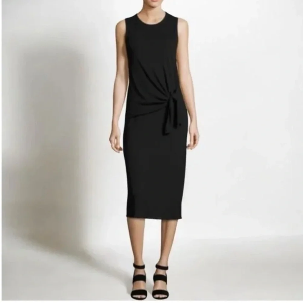 Theory Dorotea knit   side tie column tank dress sz S black midi